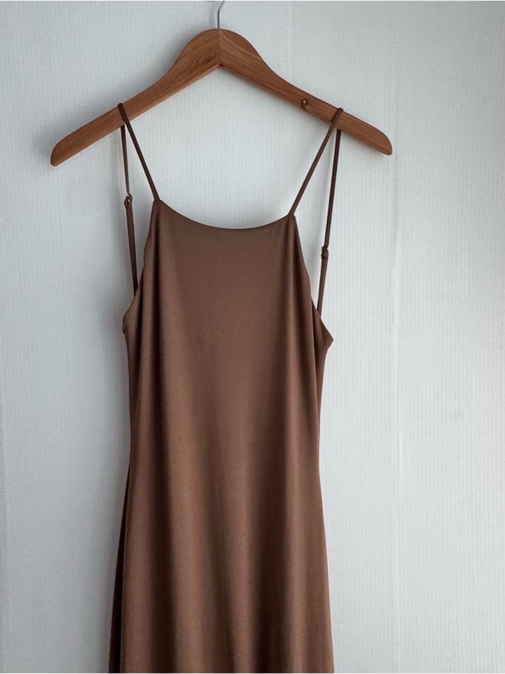Sleek Brown Slip Maxi Dress with Side Slit - Picture 3 of 9